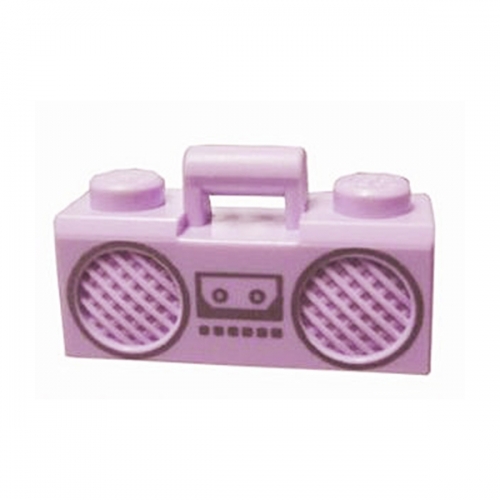 Radio Boom Box con impugnatura con lettore di cassette argento, pulsanti e motivo con altoparlanti bordati