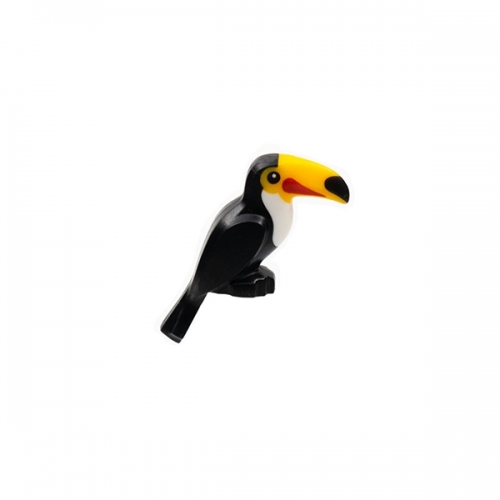 Bird, Toucan with Molded Bright Light Orange Beak and White Chest and Printed Eyes, Tip of Beak, and Red Markings Pattern