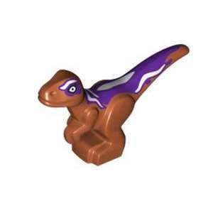 Baby Dino Raptor Dark Orange with Dark Purple Back and White Stripes