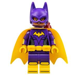 Batgirl - Minifigure, Dark Purple Suit, Yellow Cape, Open Mouth Smile / Concerned