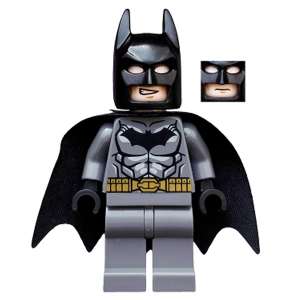 Batman - Dark Bluish Gray Suit, Gold Belt, Black Hands, Starched Cape