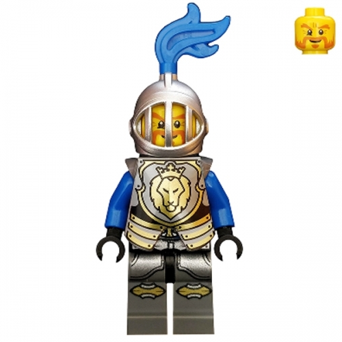 Castle - King's Knight Armor with Lion Head with Crown, Helmet with Fixed Grille, Blue Plume
