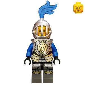 Castle - King's Knight Armor with Lion Head with Crown, Helmet with Fixed Grille, Blue Plume