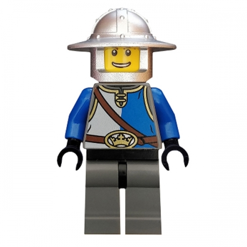 Castle - King's Knight Blue and White with Chest Strap and Crown Belt, Helmet with Broad Brim, Open Grin