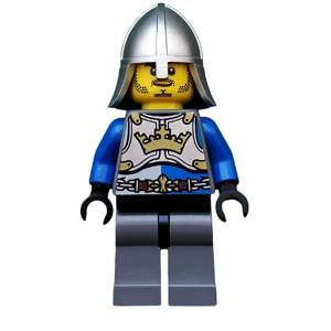 Castle - King's Knight Breastplate with Crown and Chain Belt, Helmet with Neck Protector, Closed Grin with Stubble