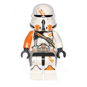 Clone Airborne Trooper, 212th Attack Battalion (Phase 2) - Orange Arm, Dirt Stains, Light Bluish Gray Cloth Kama, Scowl