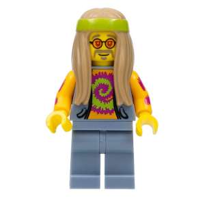 Flower Child, Dark Tan Long Hair, Orange Glasses and Tie Dye Shirt