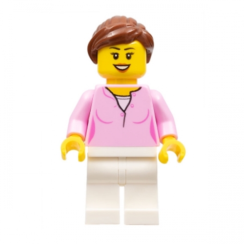 LEGOLAND Park Female with Reddish Brown Ponytail, Bright Pink Shirt, White Legs