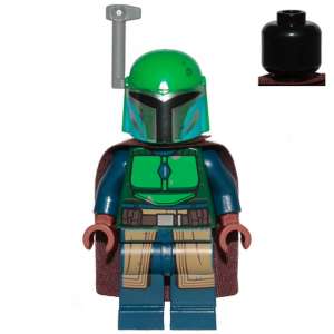 Mandalorian Tribe Warrior - Female, Dark Brown Cape, Green Helmet with Antenna / Rangefinder