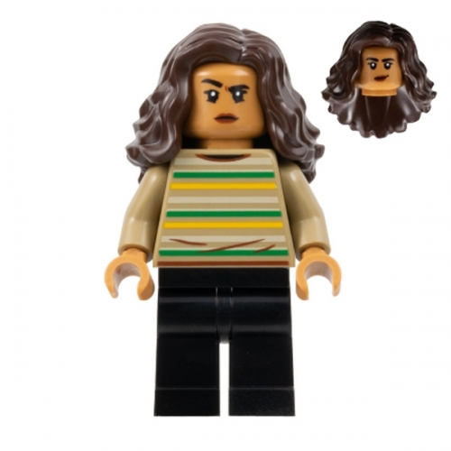 MJ (Michelle Jones) - Dark Tan Striped Sweater, Dark Brown Wavy Hair