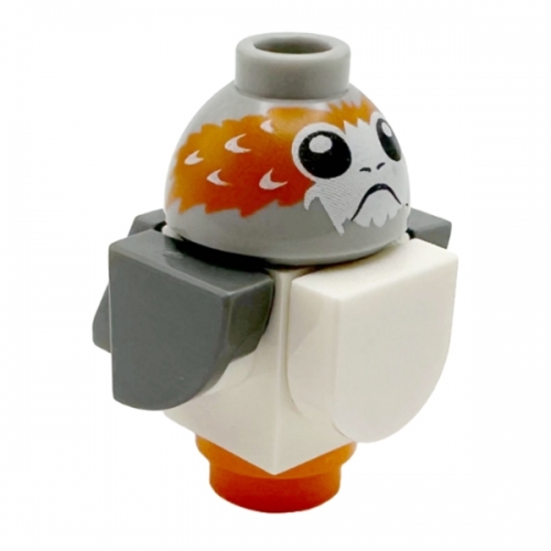 Porg, Star Wars with White Body, Dark Bluish Gray Wings and Tail - Brick Built