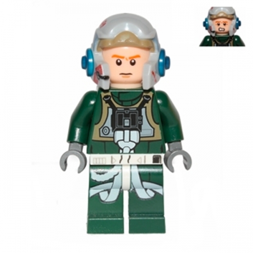 Rebel Pilot A-wing (Open Helmet, Dark Green Jumpsuit, Frown / Scared) (Arvel Crynyd)
