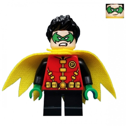 Robin - Green Mask and Hands, Black Short Legs, Yellow Scalloped Cape