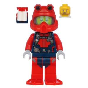 Scuba Diver - Male, Open Mouth, Dark Tan Beard, Red Helmet, White Air Tanks, Red Flippers